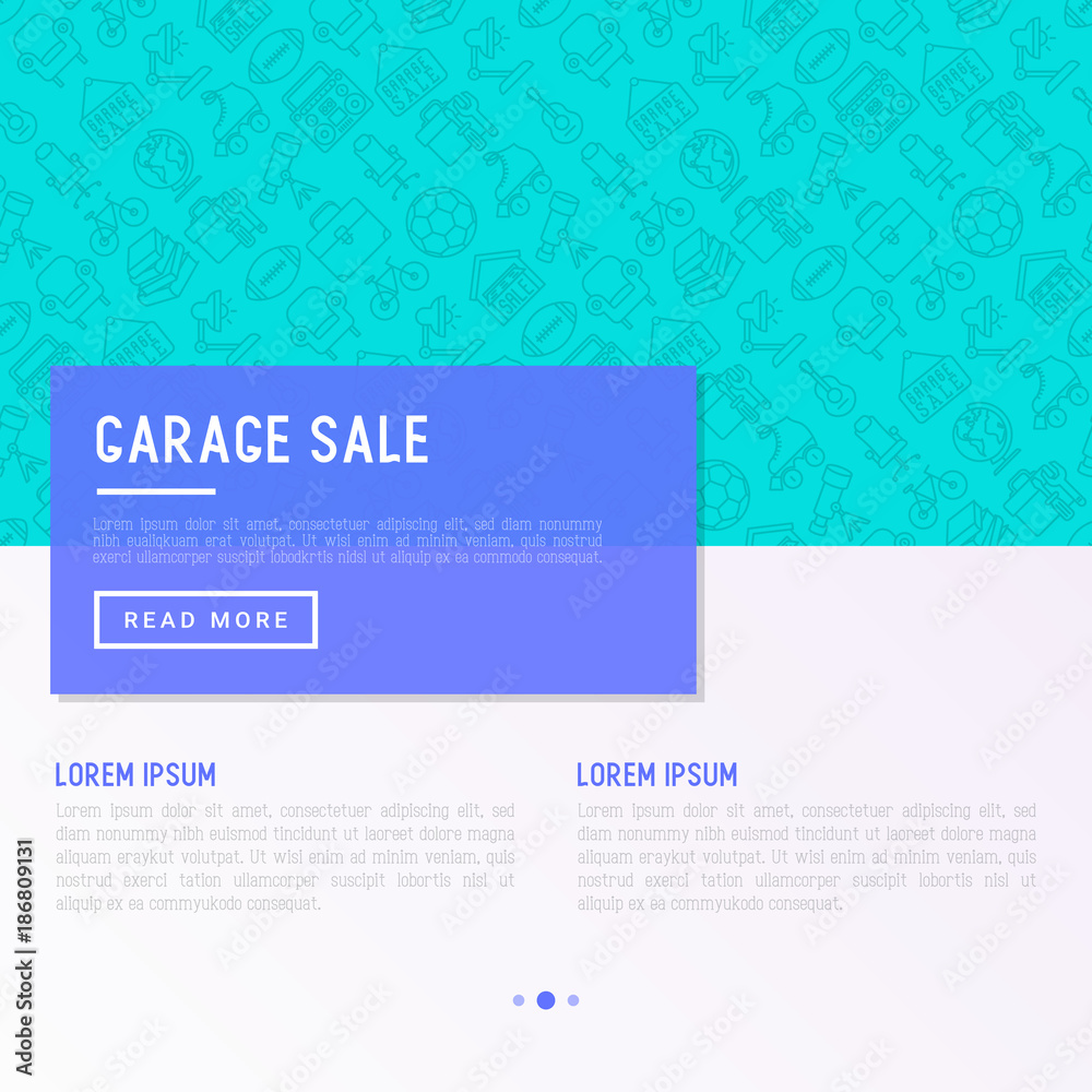 custom made wallpaper toronto digitalGarage sale concept with thin line icons: signboard, globe, telescope,guitar, rollers, armchair, toolbox, soccer ball. Modern vector illustration for banner, print media, web page.
