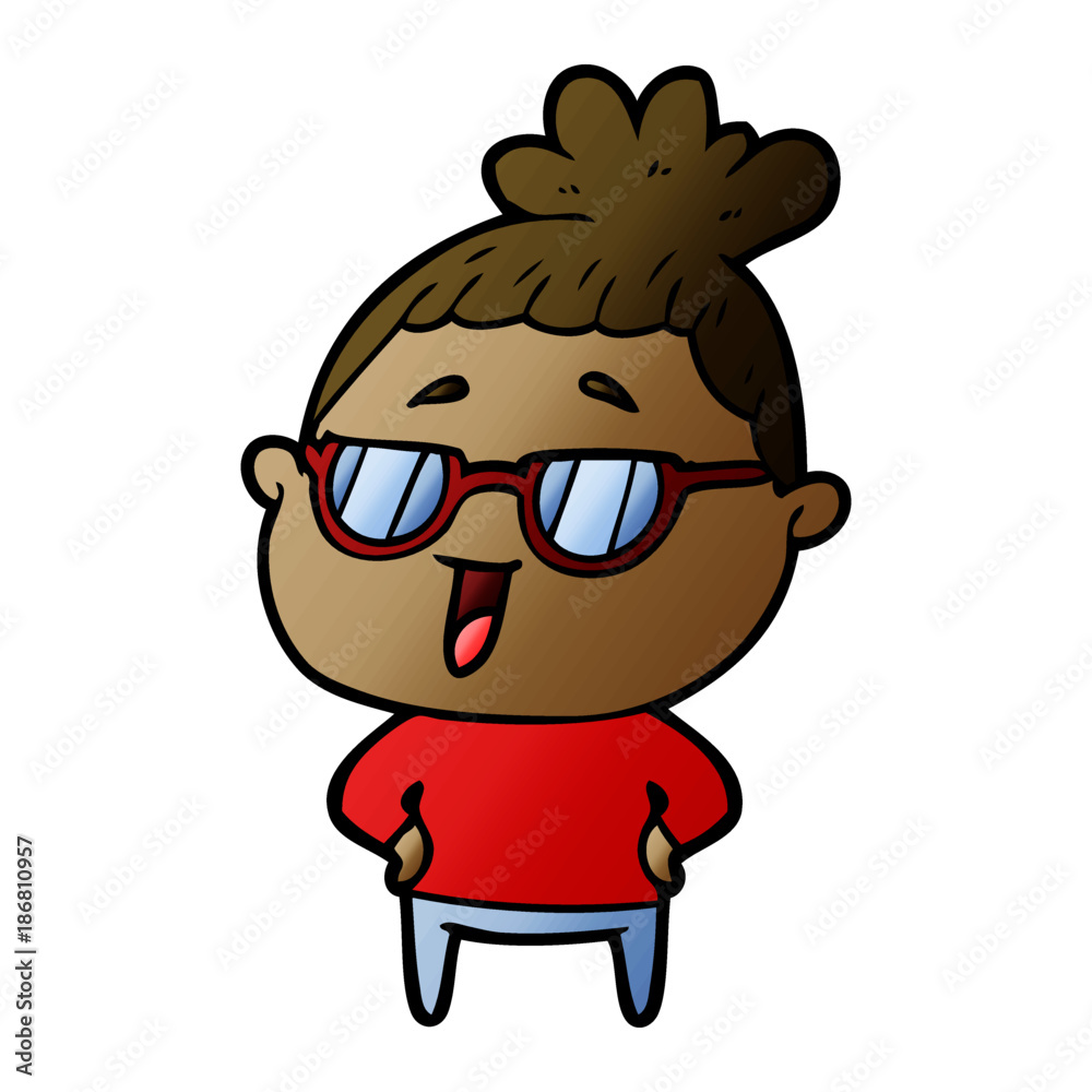 cartoon happy woman wearing spectacles