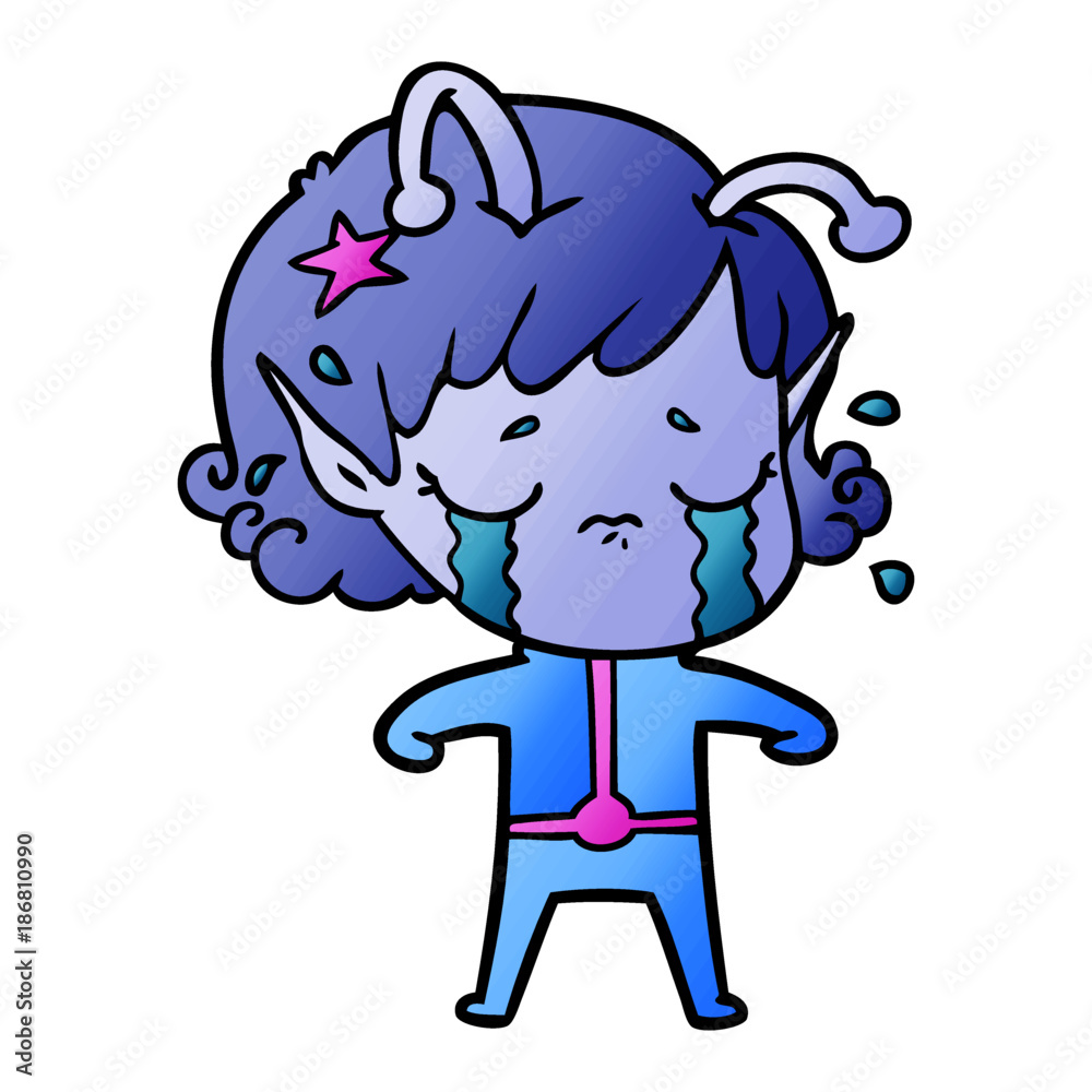 Fototapeta premium cartoon crying alien girl