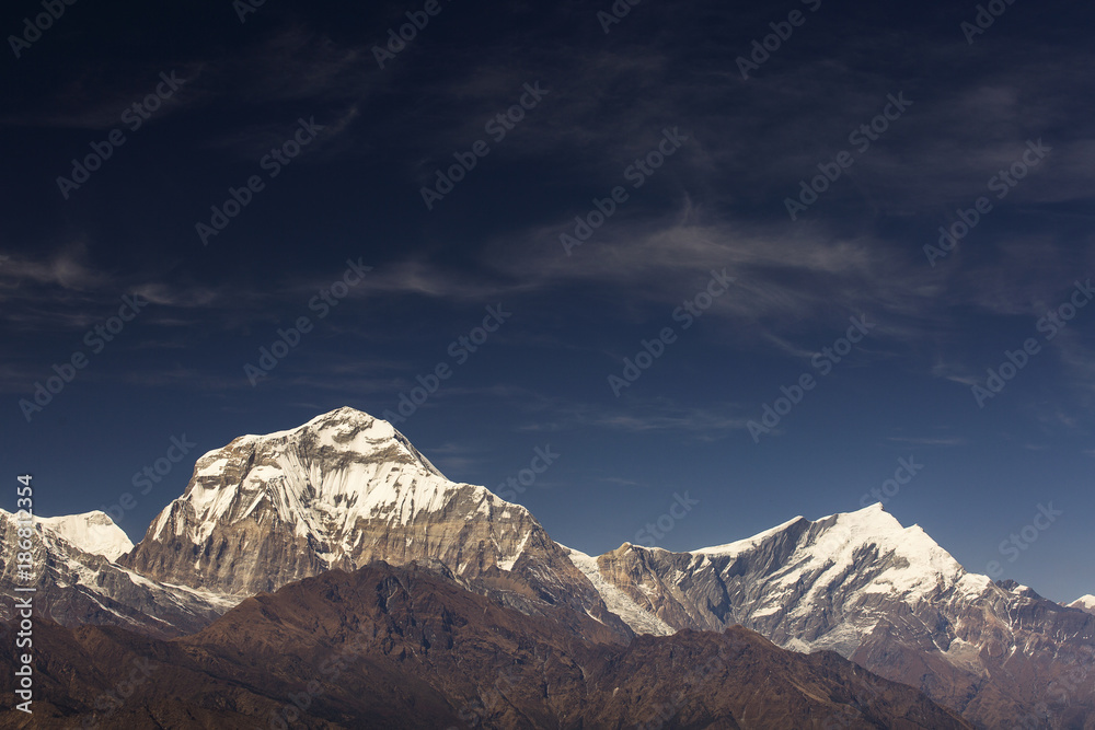 Dhaulagiri peak during the day on Himalaya Mountain in Nepal.