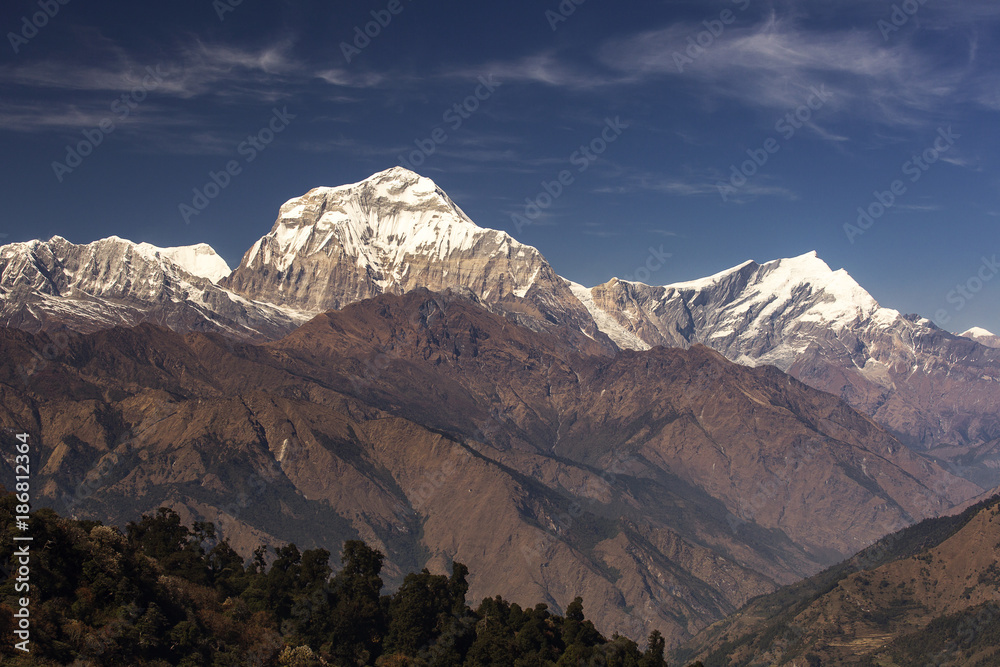 Dhaulagiri peak during the day on Himalaya Mountain in Nepal.
