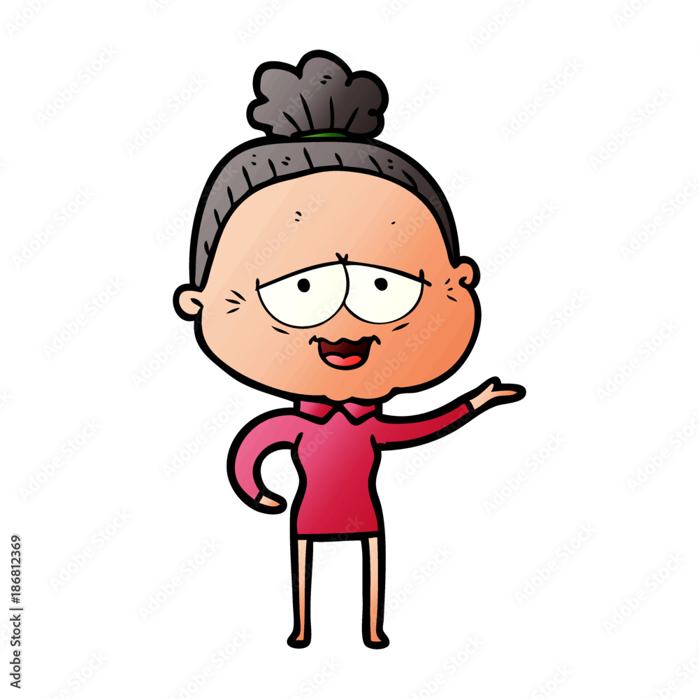 cartoon happy old lady