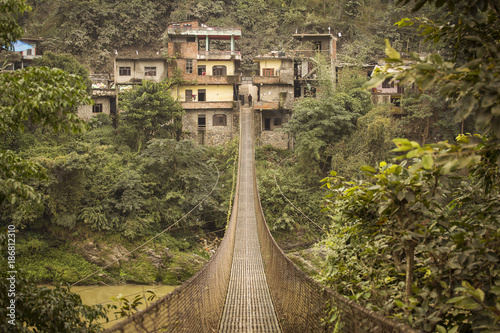 Beautiful bridge in Himalaya Mountain during trekking tours  Nepal