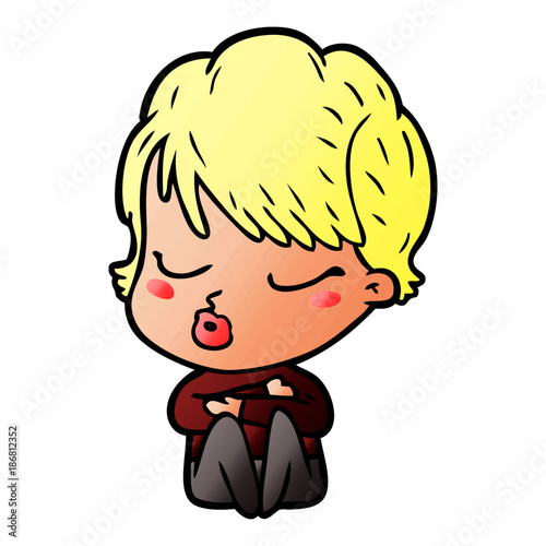 cartoon woman with eyes shut