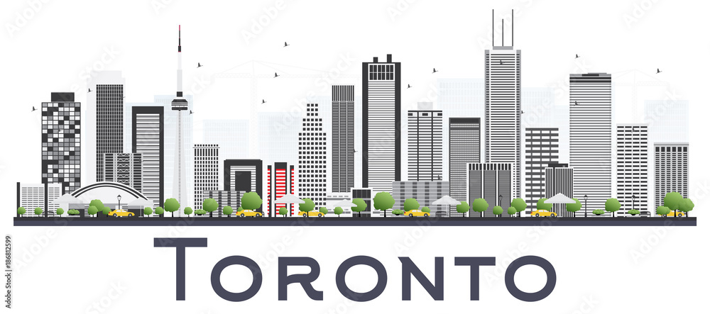 Toronto Canada City Skyline with Color Buildings Isolated on White Background.