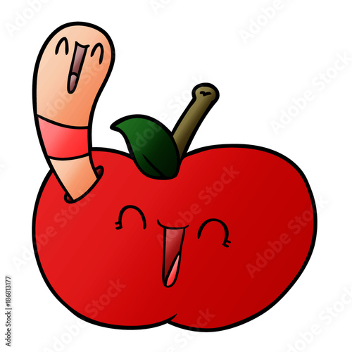 cartoon worm in happy apple