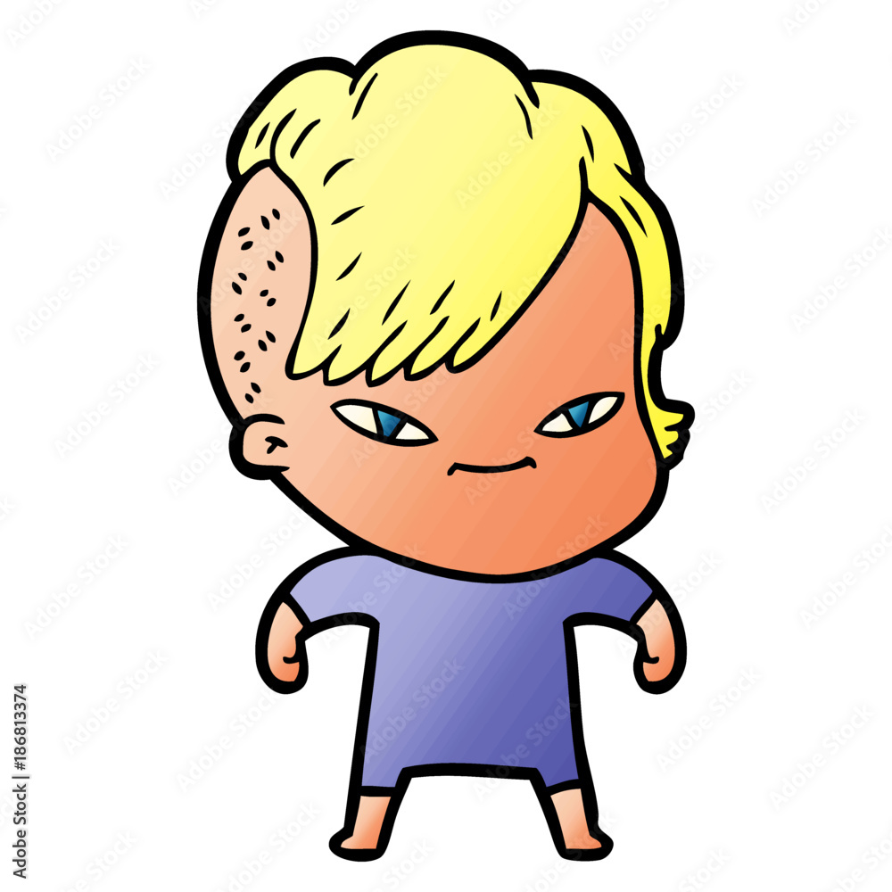 cute cartoon girl with hipster haircut