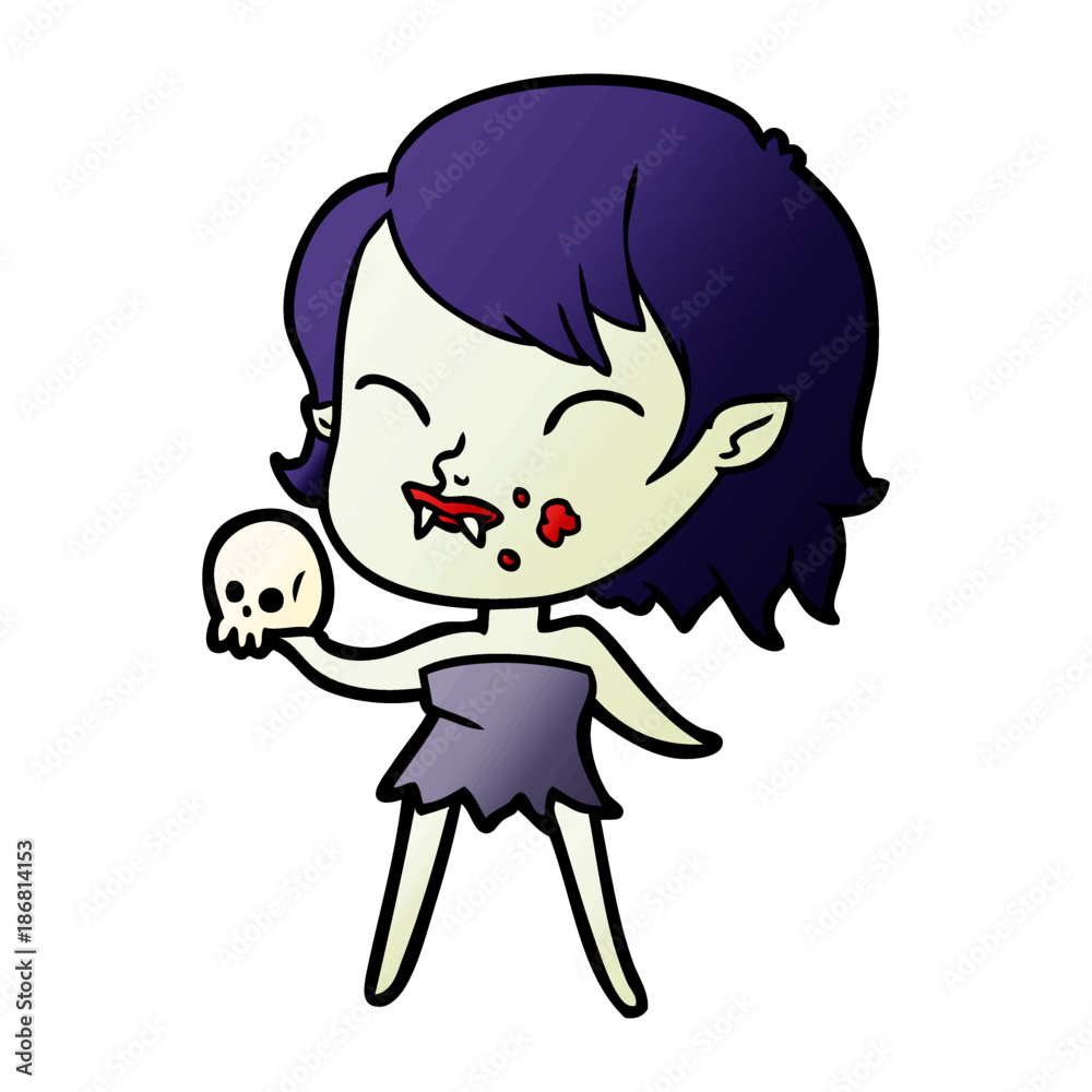 cartoon vampire girl with blood on cheek cartoon vampire girl with blood on cheek