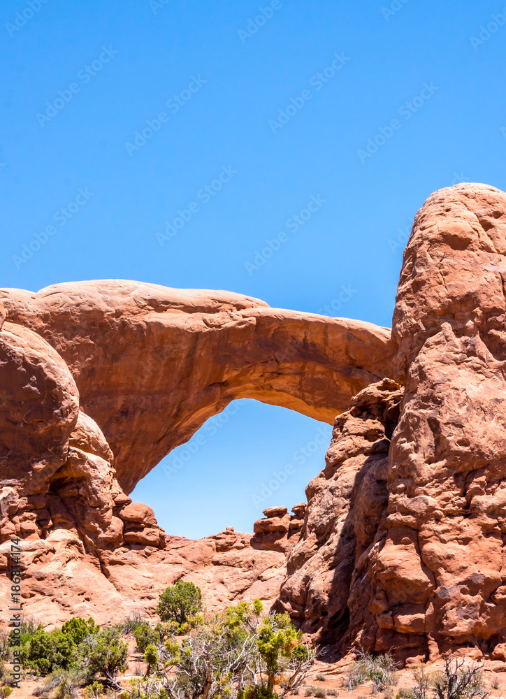 Desert Moab, Utah, USA. Stone natural arch Windows. The Natural Phenomenon