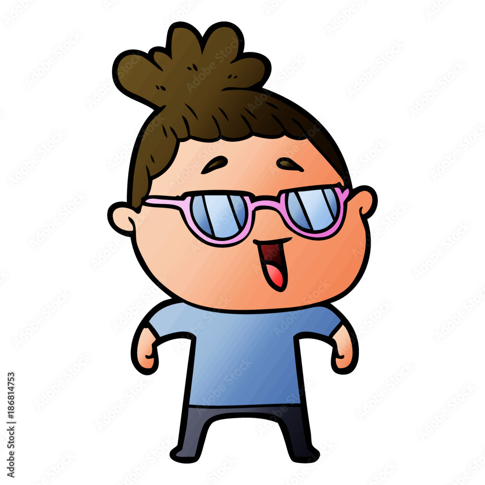 cartoon happy woman wearing spectacles