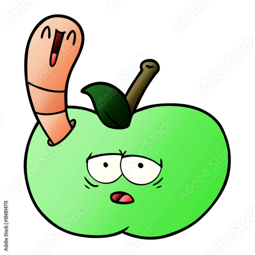 cartoon worm in apple