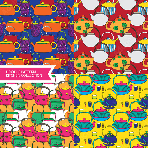 Teapot Seamless Pattern Coloured backgrounds