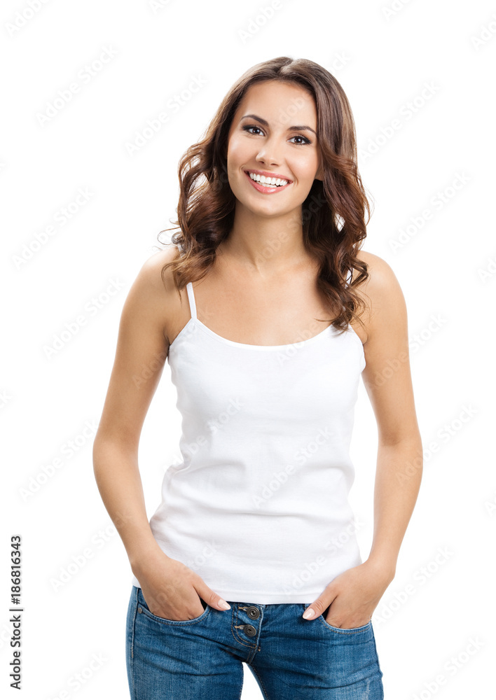 Happy smiling young woman, over white Happy smiling young woman, over white