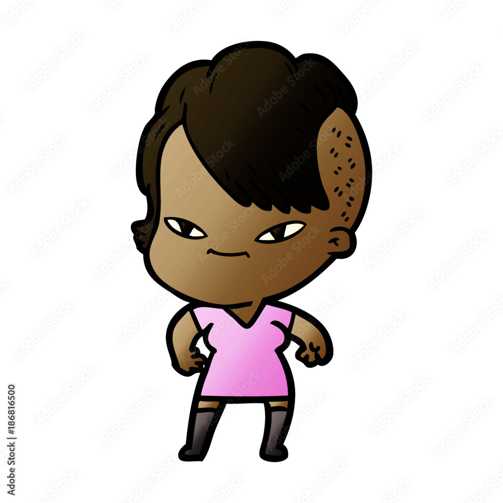 cute cartoon girl with hipster haircut cute cartoon girl with hipster haircut