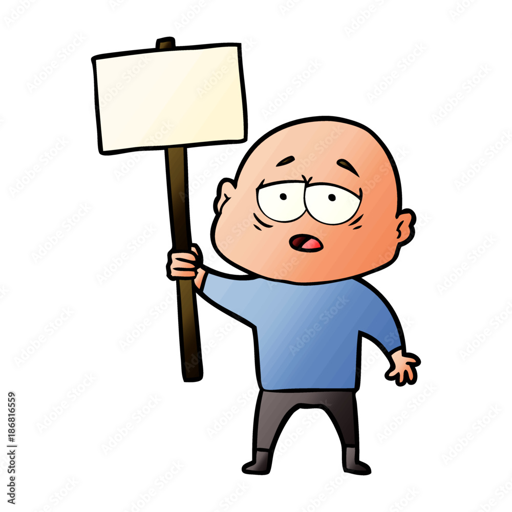 cartoon tired bald man cartoon tired bald man