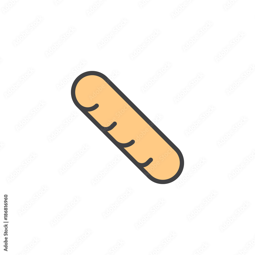 Baguette bread filled outline icon, line vector sign, linear colorful pictogram isolated on white. Symbol, logo illustration. Pixel perfect vector graphics Baguette bread filled outline icon, line vector sign, linear colorful pictogram isolated on white. Symbol, logo illustration. Pixel perfect vector graphics