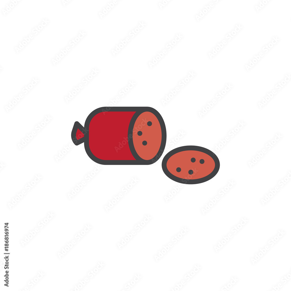 Salami sausage filled outline icon, line vector sign, linear colorful pictogram isolated on white. Symbol, logo illustration. Pixel perfect vector graphics