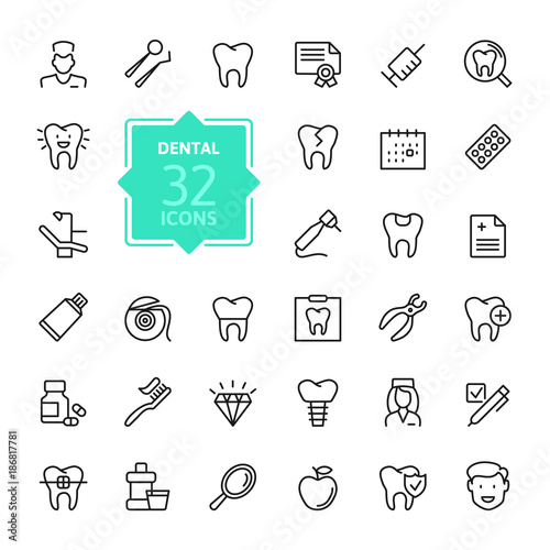 Dental - outline icon set, vector, simple thin line icons collection