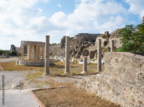 Old agora at greece ruins in Side, Turkey