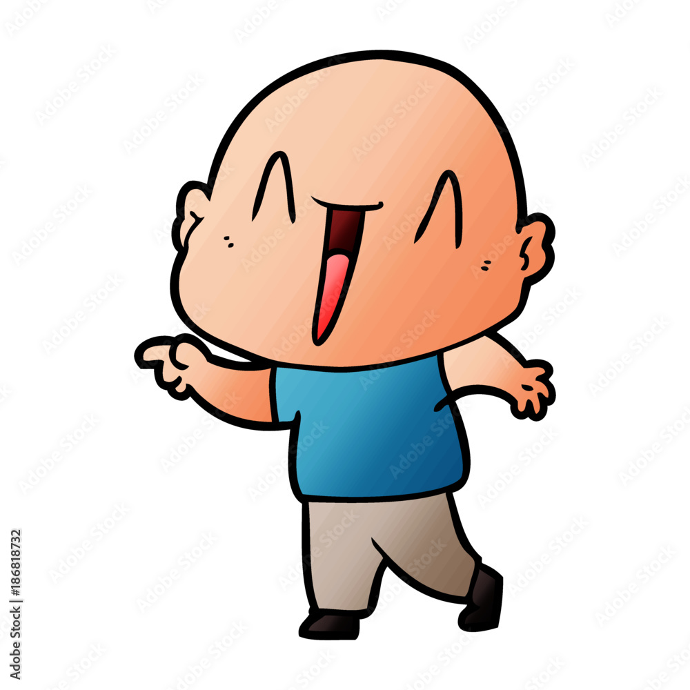 happy cartoon bald man