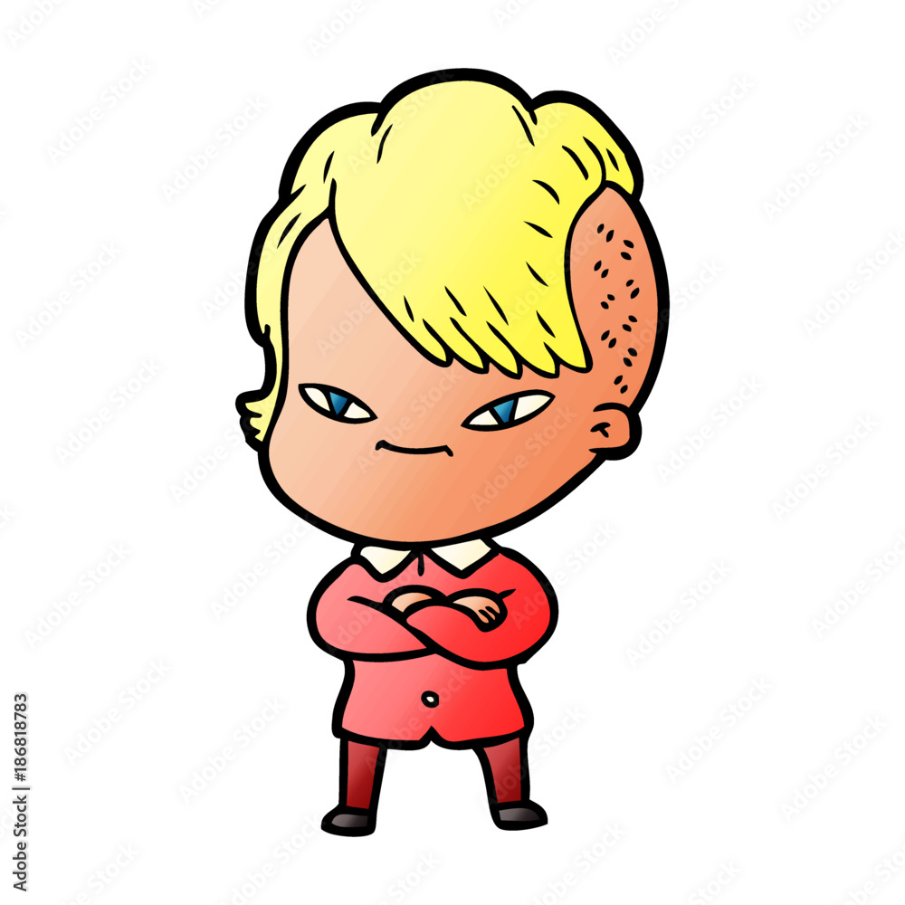 cute cartoon girl with hipster haircut