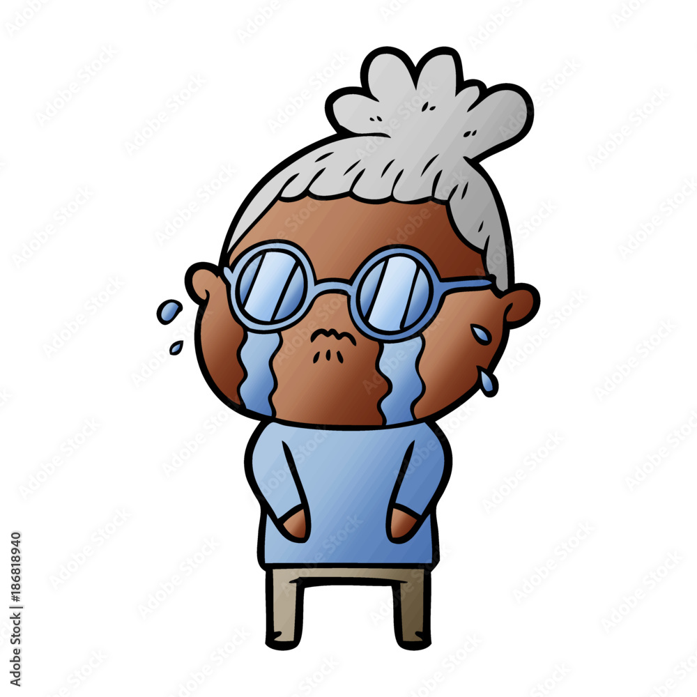 cartoon crying woman wearing spectacles