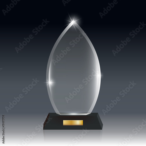 Realistic Blank Vector Acrylic Glass Trophy Award dark gray bg_61