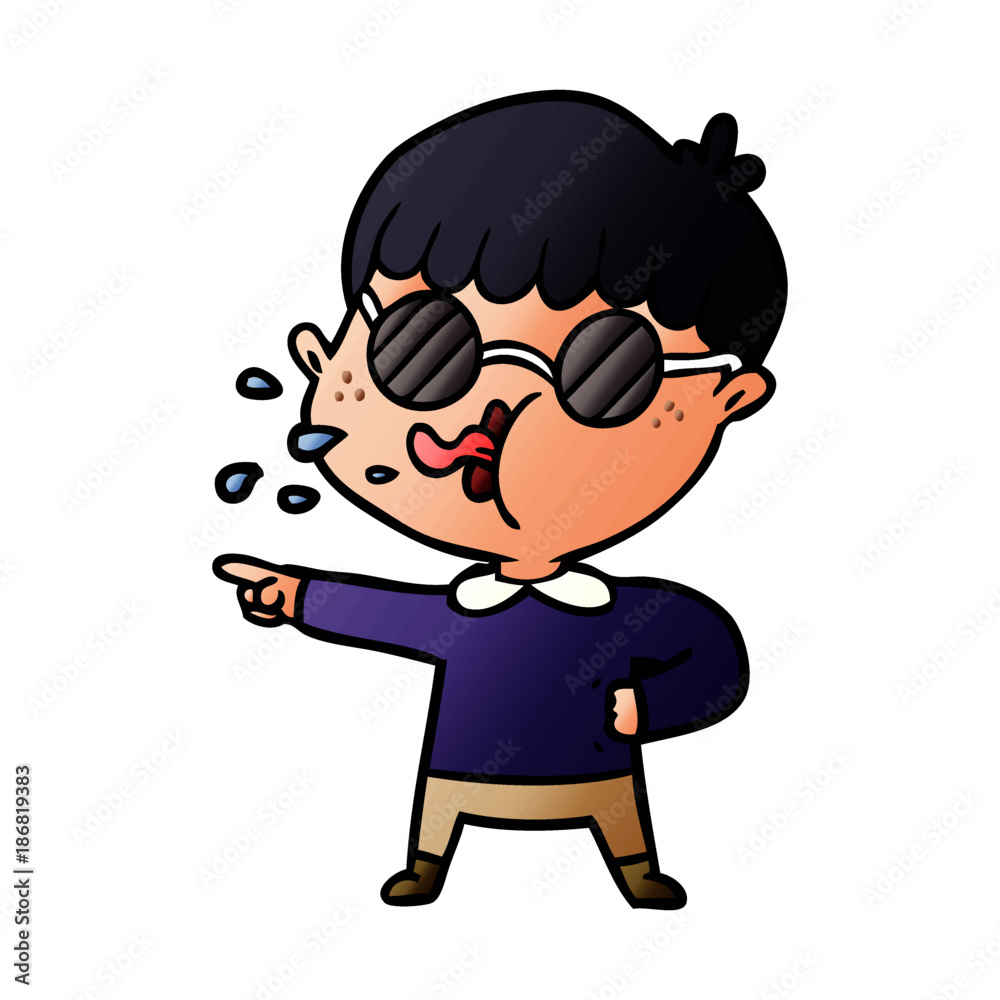 cartoon boy wearing spectacles and pointing