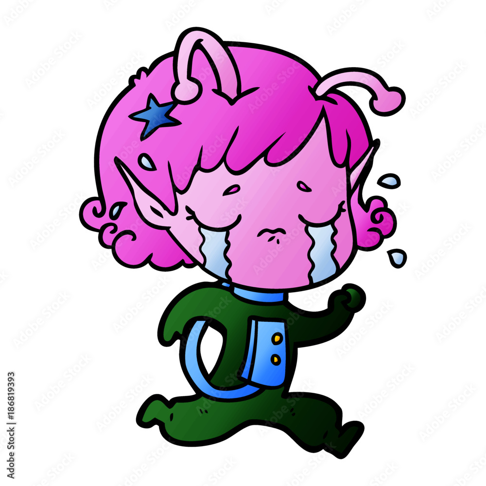 Fototapeta premium cartoon crying alien girl
