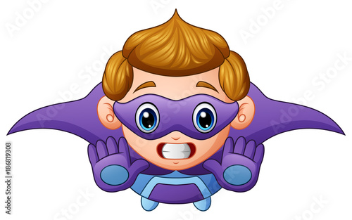 Cartoon superhero boy flying