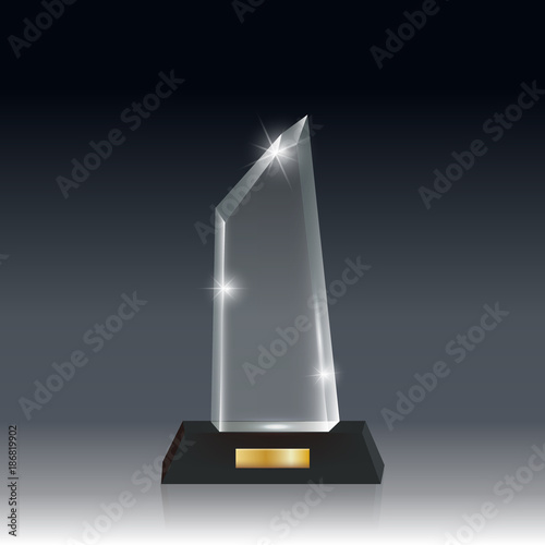 Realistic Blank Vector Acrylic Glass Trophy Award dark gray bg_85