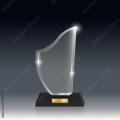 Realistic Blank Vector Acrylic Glass Trophy Award dark gray bg_84