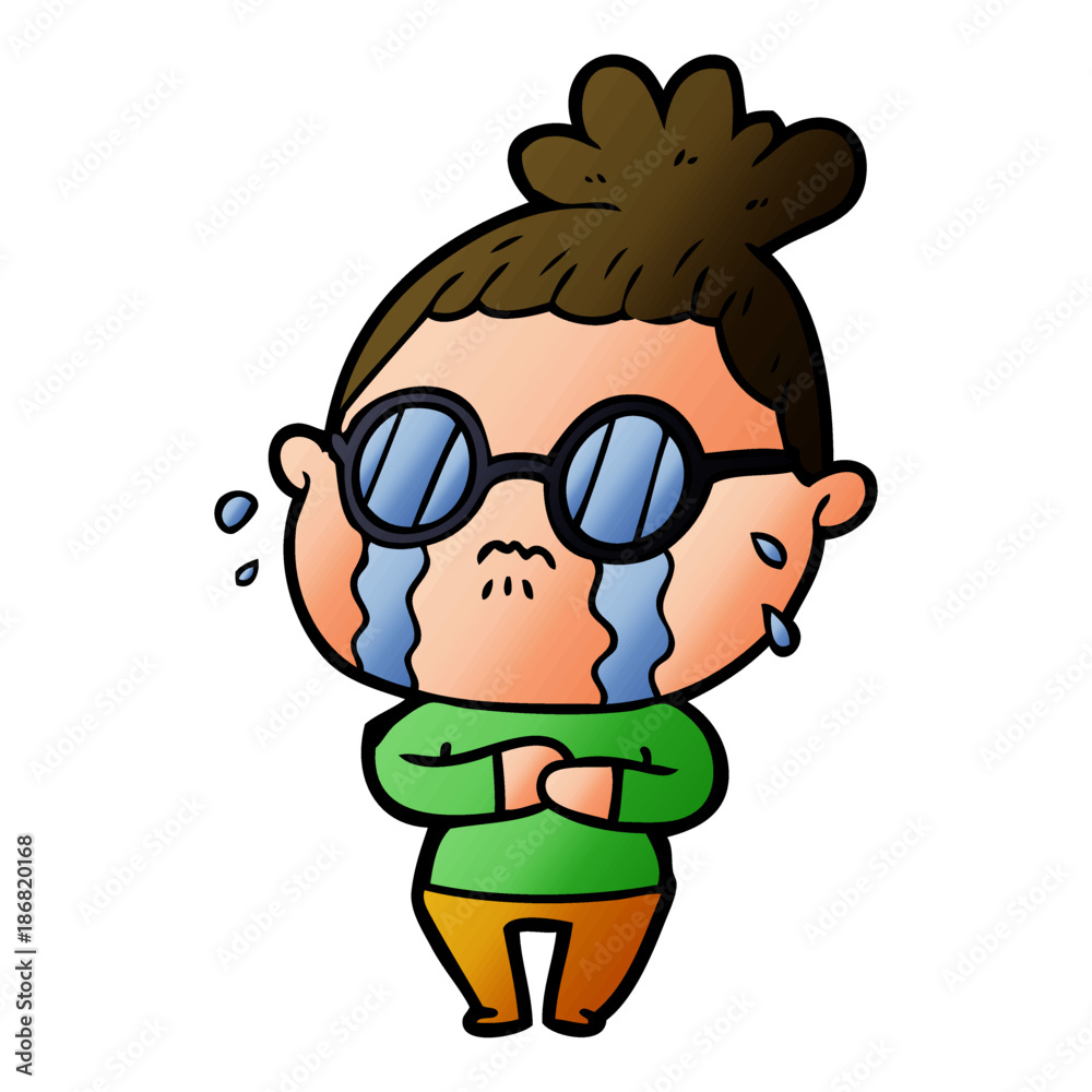 cartoon crying woman wearing spectacles