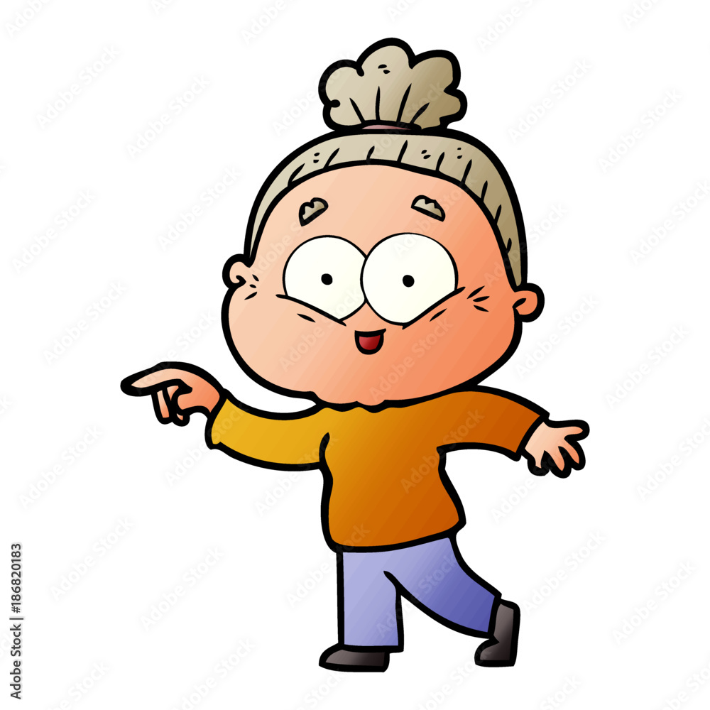 cartoon happy old woman