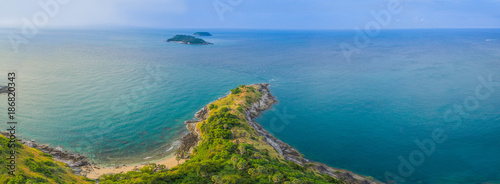 panorama at Laem Promthep Cape. The landmark and popular viewpoint of Phuket Thailand. in every day a lot of tourists come here to watching sunset.