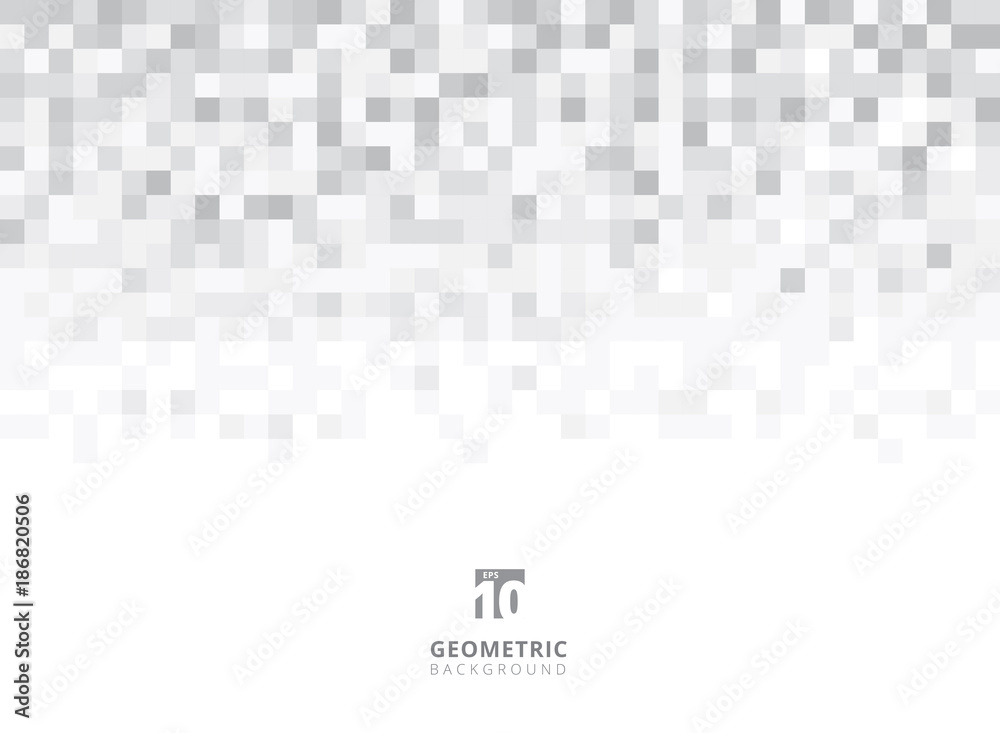 Fototapeta Abstrakt obciosuje geometrycznego popielatego i białego tło z kopii przestrzenią. Pixel, Grid, Mosaic.