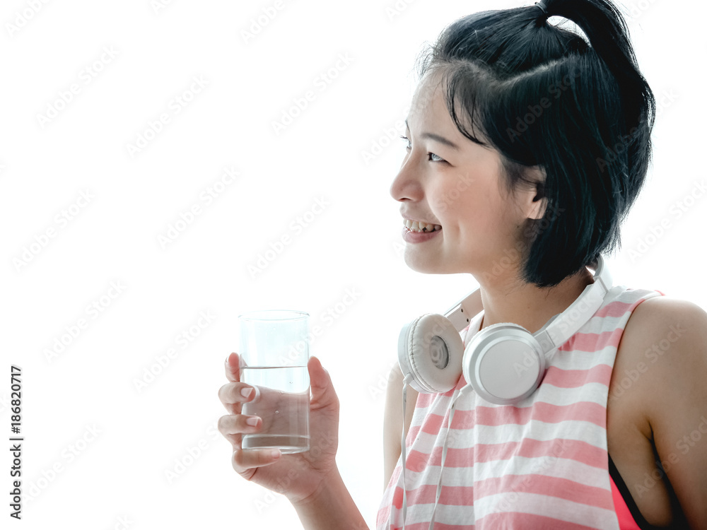 Asian woman weight training in white background Asian woman weight training in white background