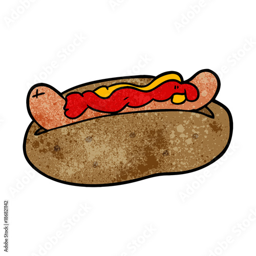 cartoon hotdog with mustard and ketchup