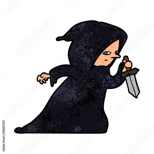 cartoon assassin in dark robe