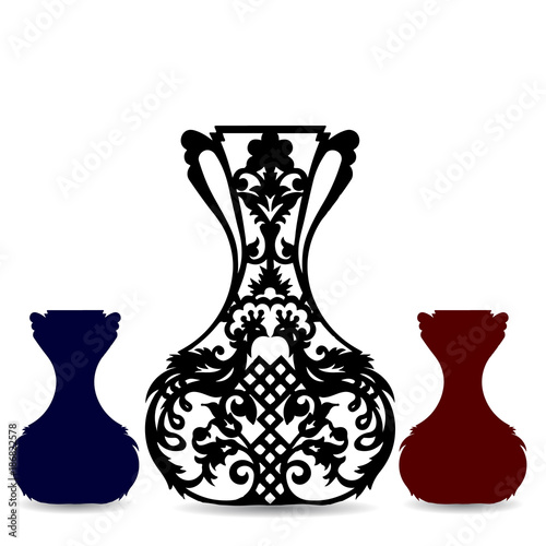 Collection of vase silhouette, ornate, on white background,