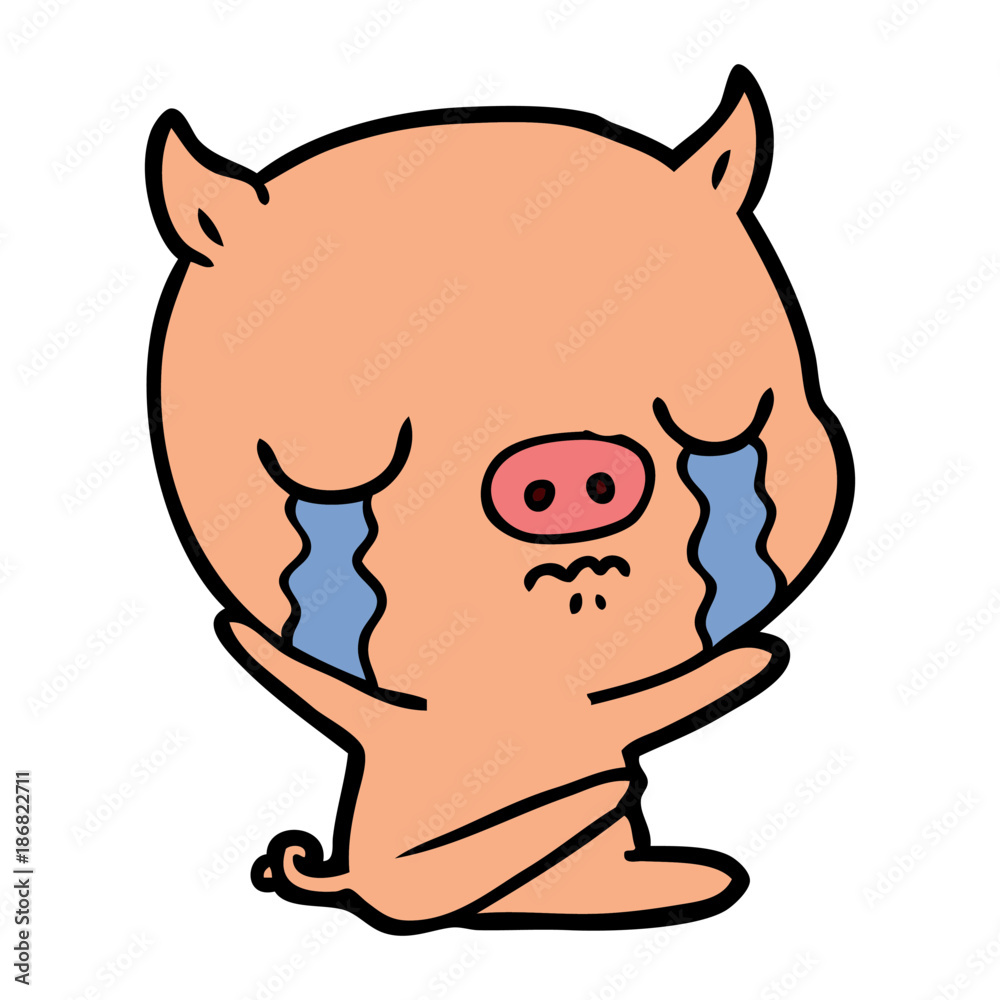 cartoon sitting pig crying