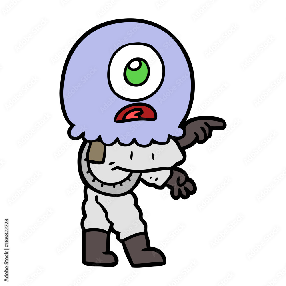 cartoon cyclops alien spaceman pointing