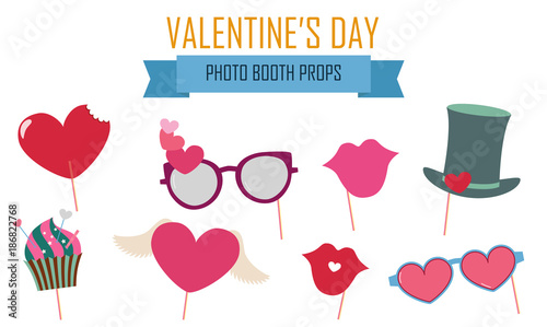 Happy Valentines day photo booth props icon set vector illustration