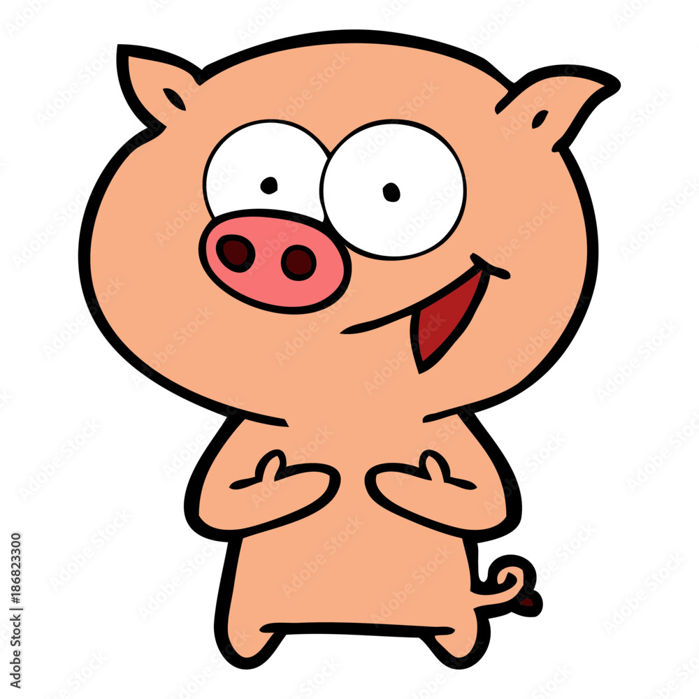 cheerful pig cartoon