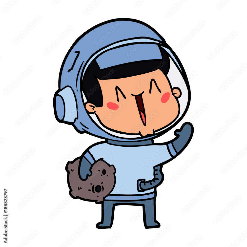 happy cartoon astronaut with moon rock
