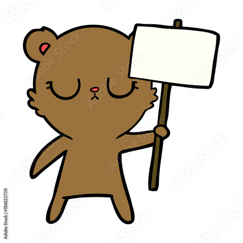 peaceful cartoon bear cub with protest sign