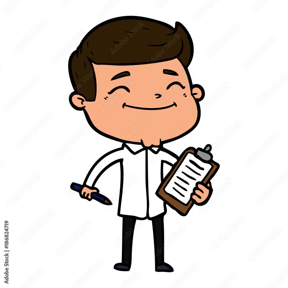 happy cartoon man taking survey happy cartoon man taking survey