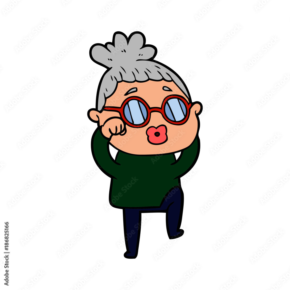 cartoon tired woman wearing spectacles