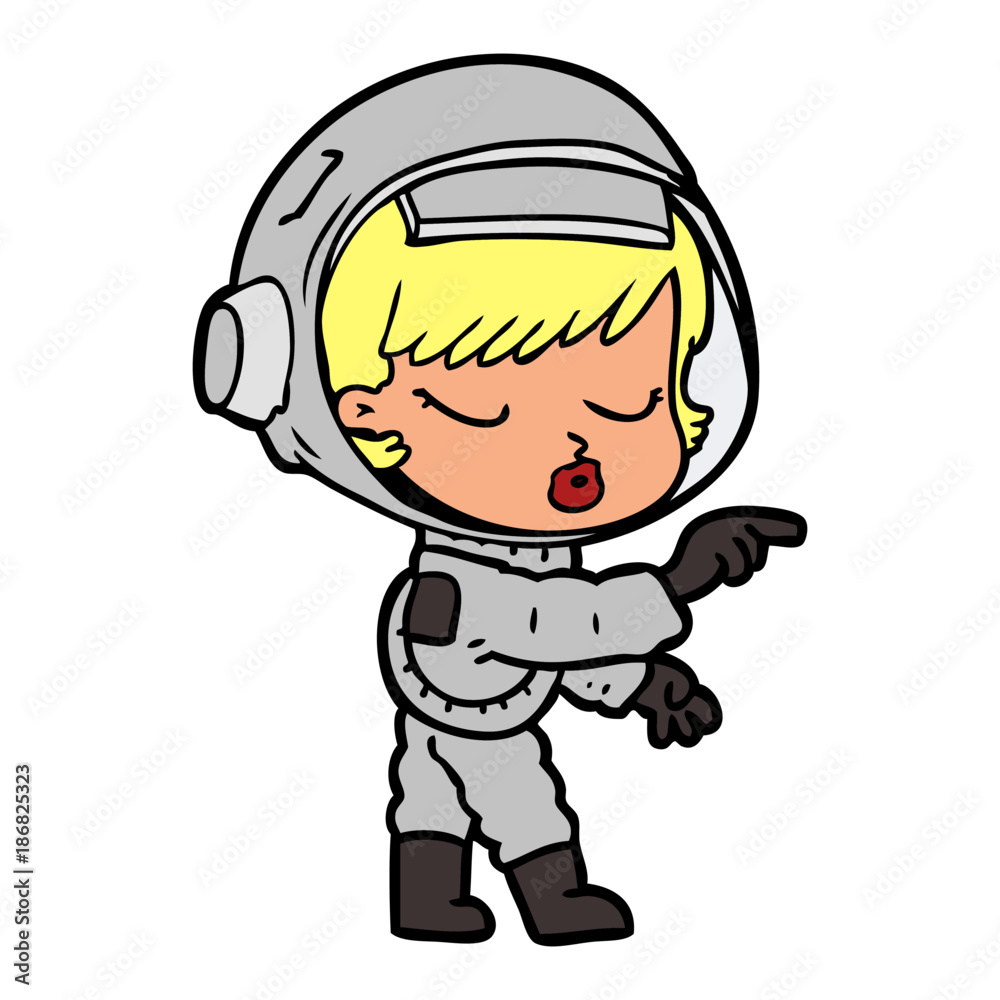 cartoon pretty astronaut girl pointing cartoon pretty astronaut girl pointing