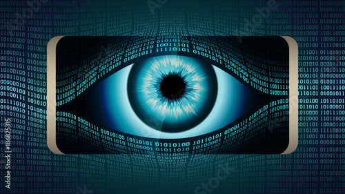 The all-seeing eye of Big brother in your smartphone, concept of permanent global covert surveillance using mobile devices, security of computer systems and networks, privacy